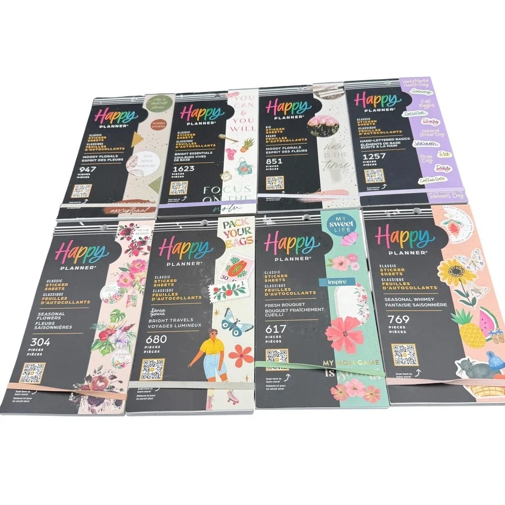 Happy Planner Sticker Book Bundle 8pc Moody Florals Bright Essentials Seasonal